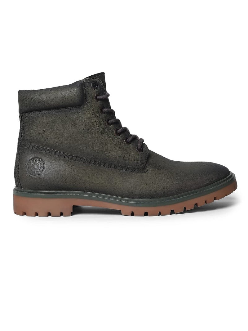 JACK & JONES JACK&JONES Green Vintage Washed Leather Boots - Image 5