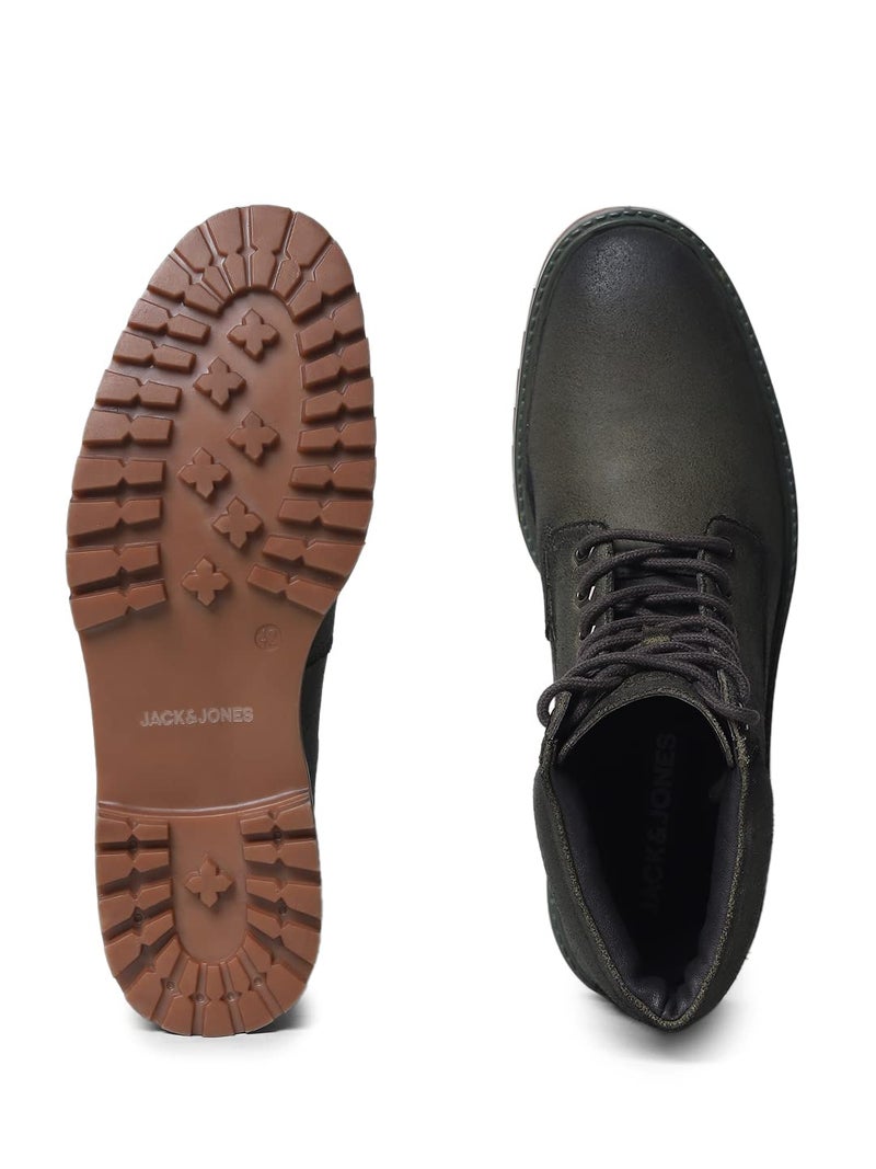 JACK & JONES JACK&JONES Green Vintage Washed Leather Boots - Image 1