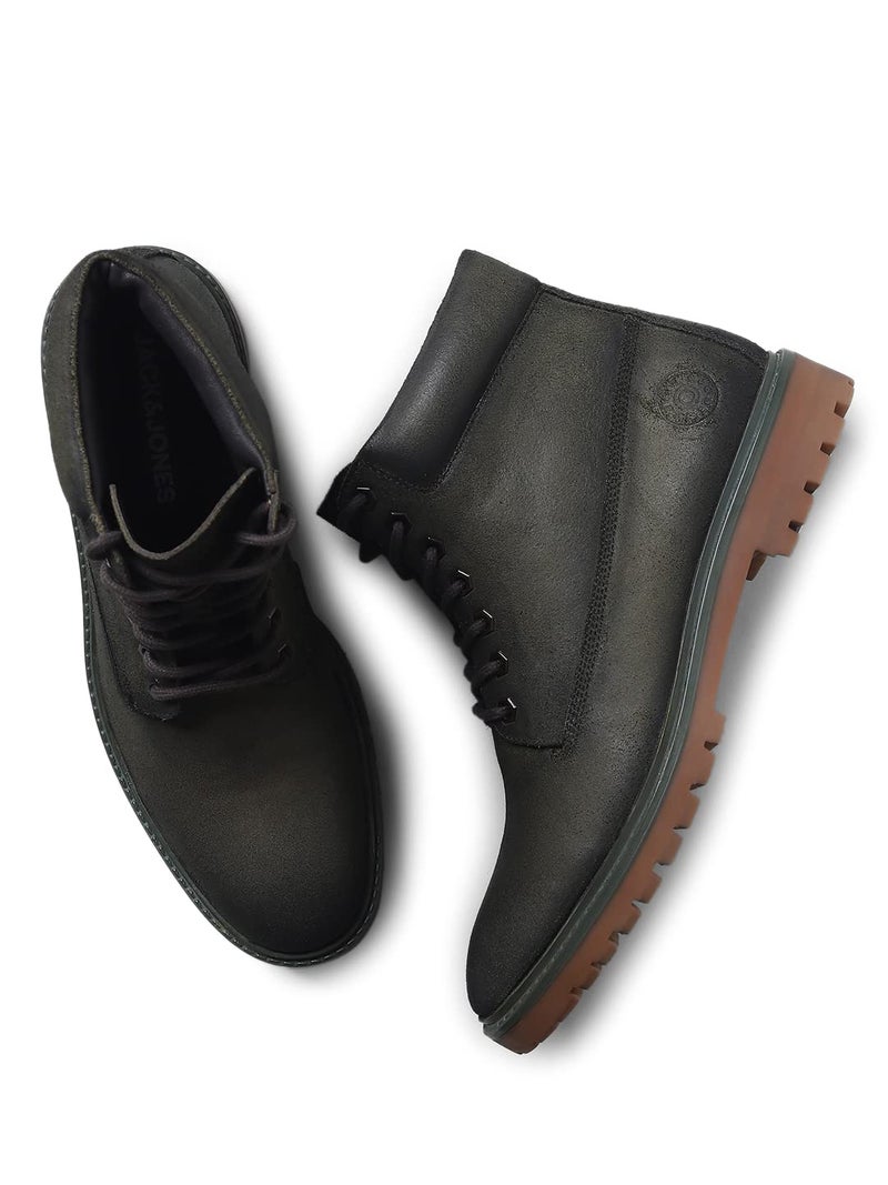 JACK & JONES JACK&JONES Green Vintage Washed Leather Boots - Image 3