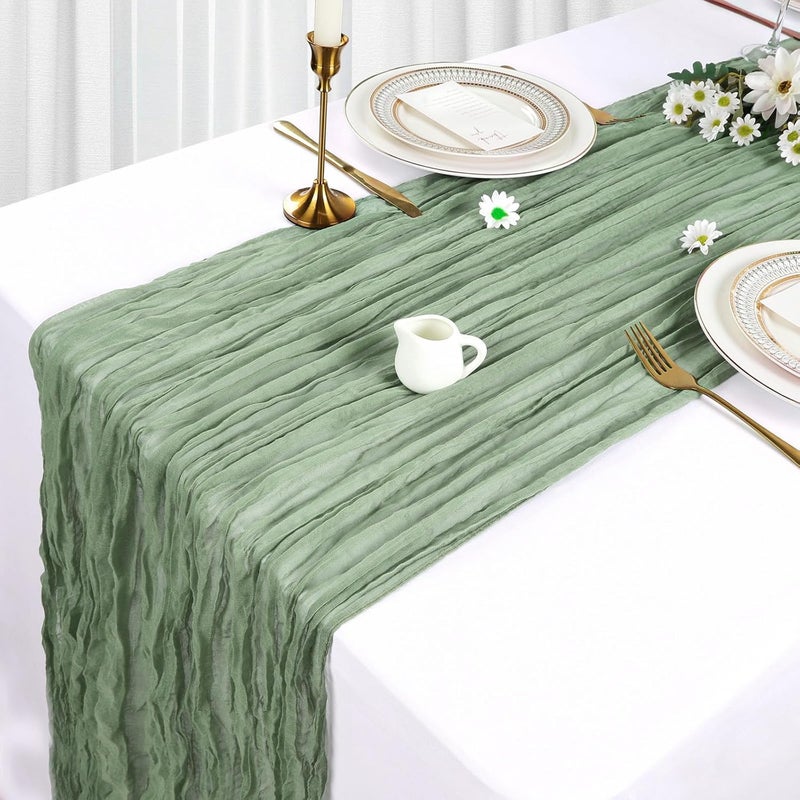Heneger 6 Pack Sage Green Cheesecloth Table Runner 10Ft - Boho Sheer Rustic Fabric for Weddings and Parties - Image 4