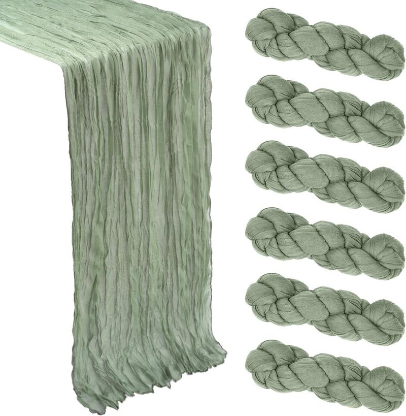 Heneger 6 Pack Sage Green Cheesecloth Table Runner 10Ft - Boho Sheer Rustic Fabric for Weddings and Parties - Image 1