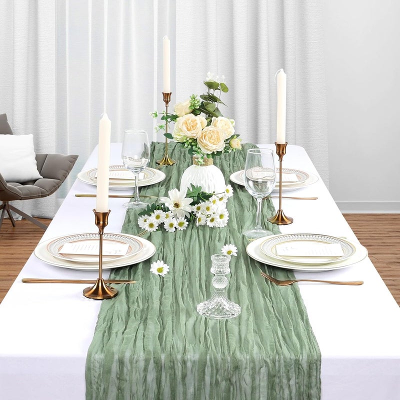 Heneger 6 Pack Sage Green Cheesecloth Table Runner 10Ft - Boho Sheer Rustic Fabric for Weddings and Parties - Image 3