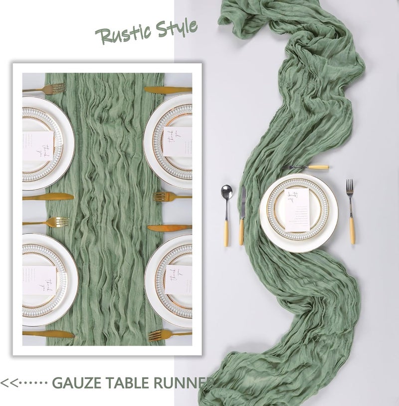 Heneger 6 Pack Sage Green Cheesecloth Table Runner 10Ft - Boho Sheer Rustic Fabric for Weddings and Parties - Image 5