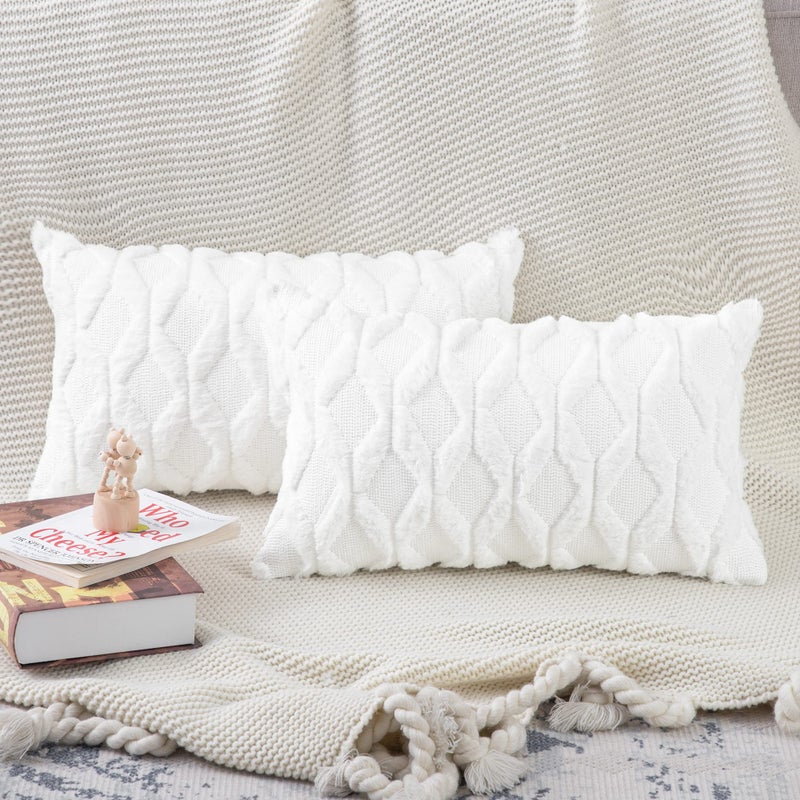 MADIZZ مجموعة Madizz من 2 Soft Plush Short Wool Velvet Decorative Throw Convers - Image 5