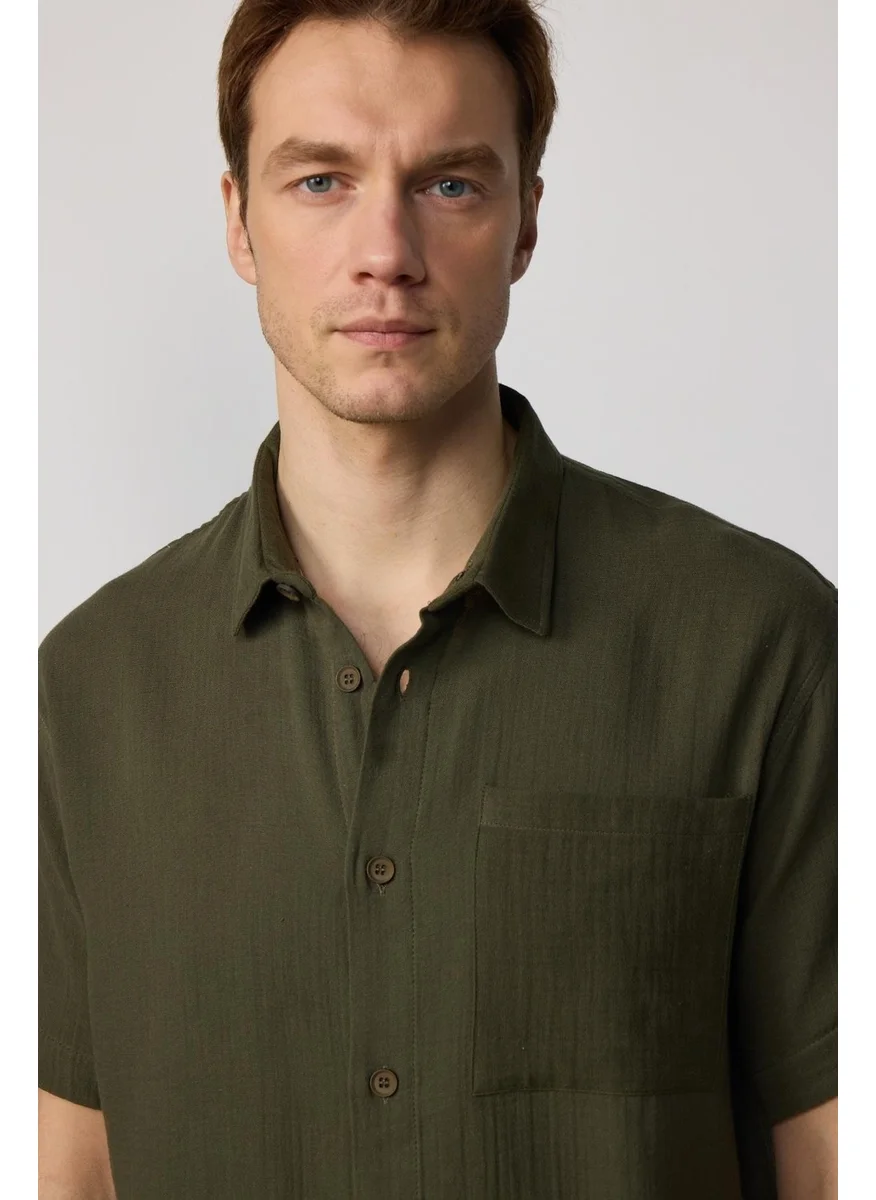 Tudors Relax Fit Comfortable Fit Muslin Fabric 100% Cotton Short Sleeve Single Pocket Summer Plain Khaki Men's Shirt