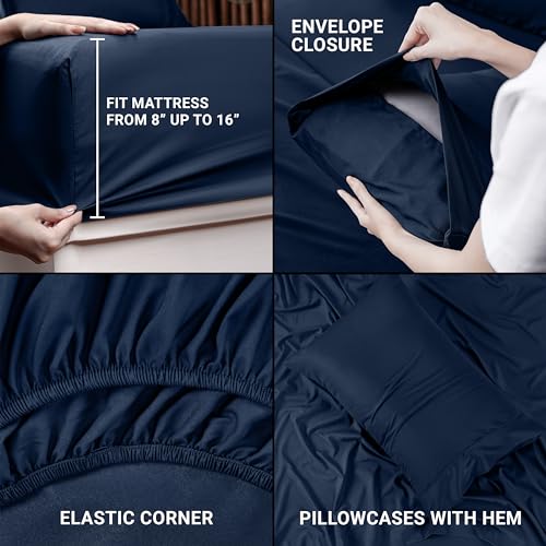 Utopia Bedding Twin XL Sheet Set – 3 Piece Bed Sheets for Twin XL Size Bed, Soft and Breathable Microfiber, Includes 1 Fitted Sheet, 1 Flat Sheet and 1 Pillowcase (Navy Blue) - Image 4