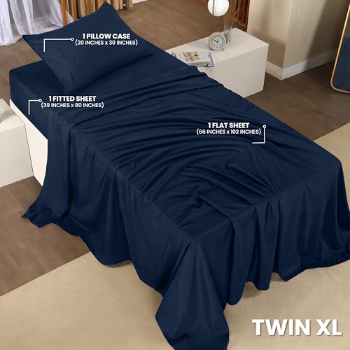 Utopia Bedding Twin XL Sheet Set – 3 Piece Bed Sheets for Twin XL Size Bed, Soft and Breathable Microfiber, Includes 1 Fitted Sheet, 1 Flat Sheet and 1 Pillowcase (Navy Blue) - Image 2