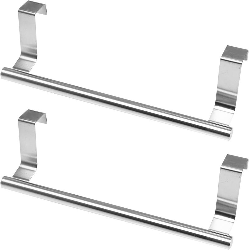 Punch-Free Stainless Steel Towel Rack 23Cm Single Bar Door Back Hanging Shelf for Bathroom Storage and Towel Organization, 2pcs - Image 1