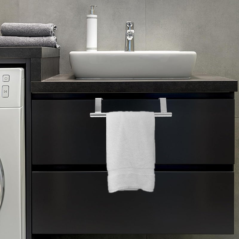 Punch-Free Stainless Steel Towel Rack 23Cm Single Bar Door Back Hanging Shelf for Bathroom Storage and Towel Organization, 2pcs - Image 3