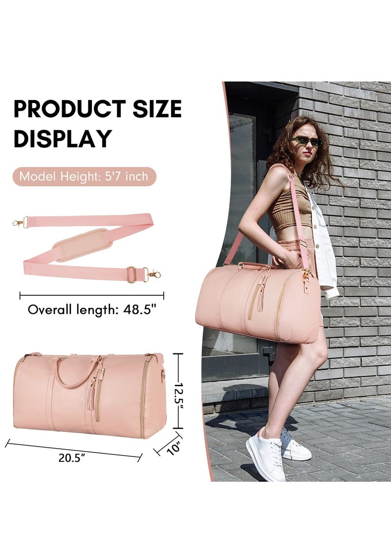 Excefore - Carry On Garment Bag, Foldable PU Leather Duffle Bag for Women, Large Waterproof Garment Bags for Travel with Shoe Pouch, 2 in 1 Hanging Suitcase Suit Travel Essentials, Gifts for Women (Pink) - Image 1