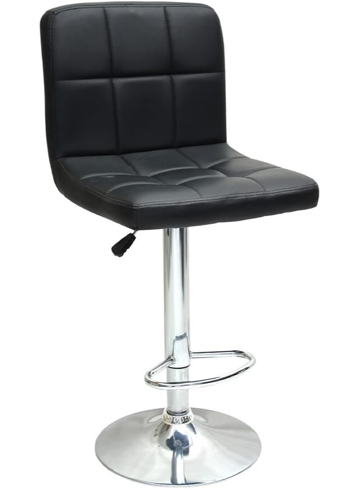 Multi Home Furniture Black & Silver Bar Stool Chair with Steel Base | Adjustable Height Bar Chair | Faux Leather Tall Stool Chair for Kitchen Island, Bar Counter, Restaurant, Swivel Chair & High Chair - Image 1