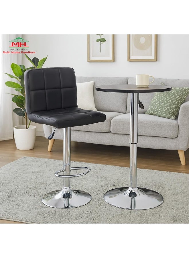 Multi Home Furniture Black & Silver Bar Stool Chair with Steel Base | Adjustable Height Bar Chair | Faux Leather Tall Stool Chair for Kitchen Island, Bar Counter, Restaurant, Swivel Chair & High Chair - Image 2