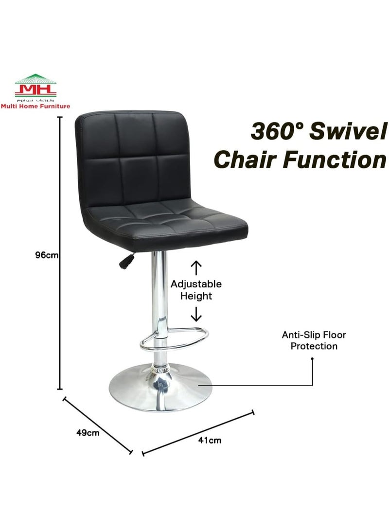 Multi Home Furniture Black & Silver Bar Stool Chair with Steel Base | Adjustable Height Bar Chair | Faux Leather Tall Stool Chair for Kitchen Island, Bar Counter, Restaurant, Swivel Chair & High Chair - Image 3