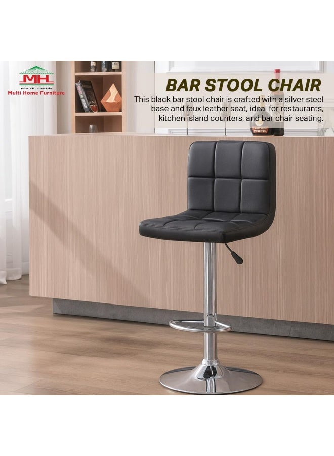 Multi Home Furniture Black & Silver Bar Stool Chair with Steel Base | Adjustable Height Bar Chair | Faux Leather Tall Stool Chair for Kitchen Island, Bar Counter, Restaurant, Swivel Chair & High Chair - Image 4