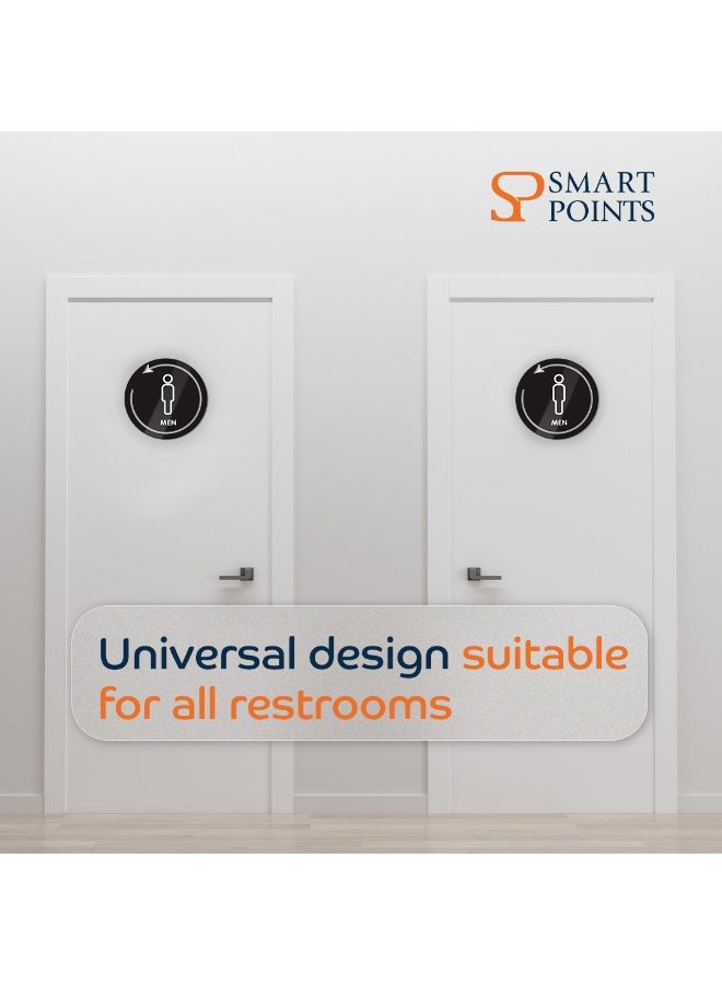 "سمارت بوينتس  " علامة باب دورات المياه الأكريليك ثلاثية الأبعاد – تصميم دائري أسود للرجال والنساء – مقاس 23 سم، قص ليزر، تثبيت جداري – لحمامات المنازل، المكاتب والأماكن العامة - Image 5