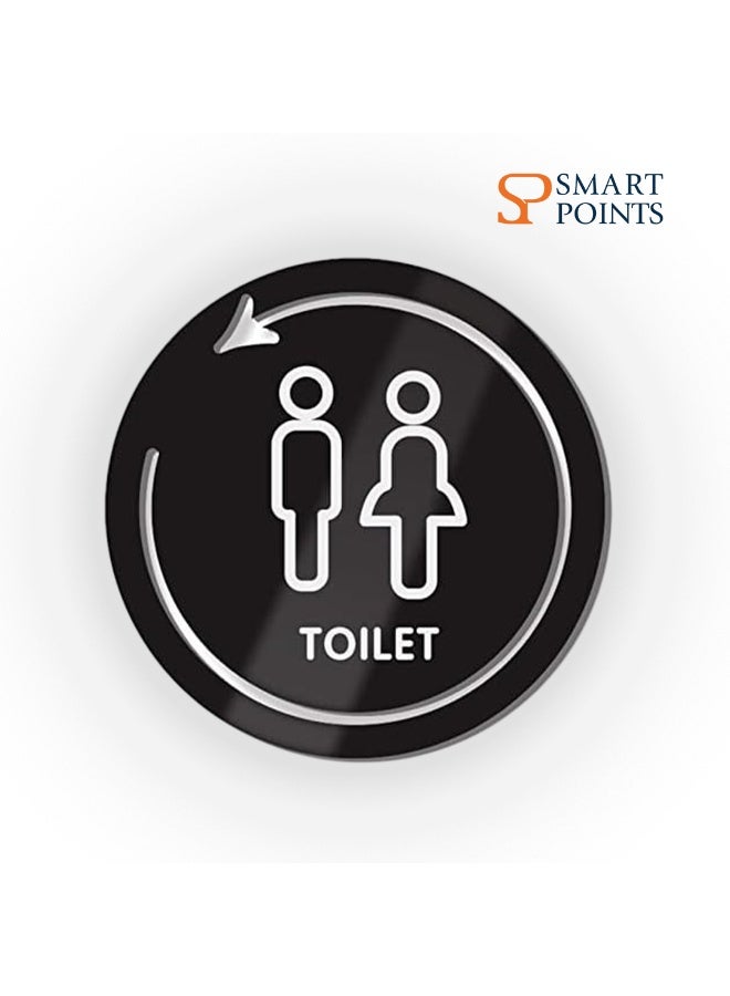 "سمارت بوينتس  " علامة باب دورات المياه الأكريليك ثلاثية الأبعاد – تصميم دائري أسود للرجال والنساء – مقاس 23 سم، قص ليزر، تثبيت جداري – لحمامات المنازل، المكاتب والأماكن العامة - Image 1