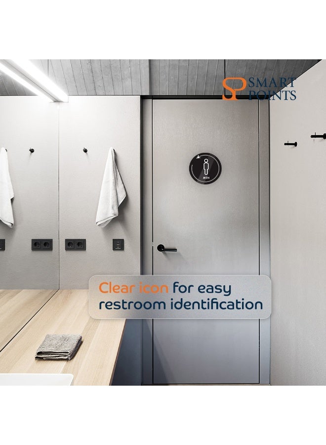 "سمارت بوينتس  " علامة باب دورات المياه الأكريليك ثلاثية الأبعاد – تصميم دائري أسود للرجال والنساء – مقاس 23 سم، قص ليزر، تثبيت جداري – لحمامات المنازل، المكاتب والأماكن العامة - Image 3
