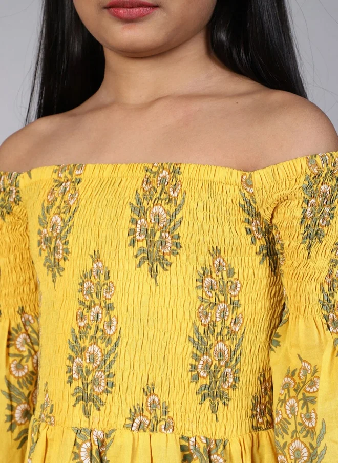 أيه كيه إس Yellow Floral Printed Maxi Dress for Girls