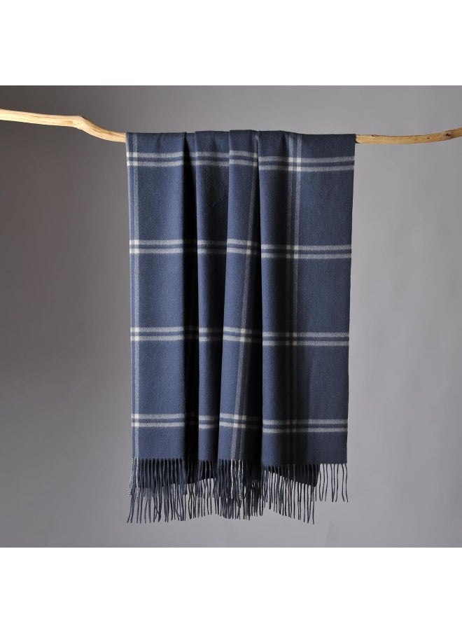 CUDDLE DREAMS - CUDDLE DREAMS Premium Cashmere Throw Blanket with Fringe, Luxuriously Soft (Plaid Blue) - Image 1
