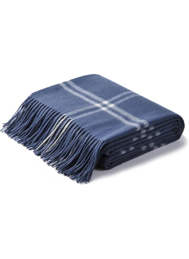 CUDDLE DREAMS - CUDDLE DREAMS Premium Cashmere Throw Blanket with Fringe, Luxuriously Soft (Plaid Blue) - Image 1