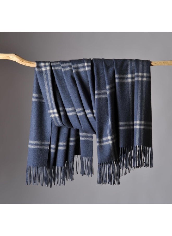 CUDDLE DREAMS - CUDDLE DREAMS Premium Cashmere Throw Blanket with Fringe, Luxuriously Soft (Plaid Blue) - Image 1