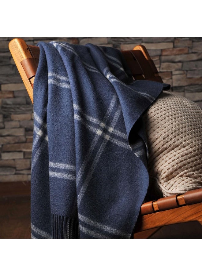 CUDDLE DREAMS - CUDDLE DREAMS Premium Cashmere Throw Blanket with Fringe, Luxuriously Soft (Plaid Blue) - Image 1