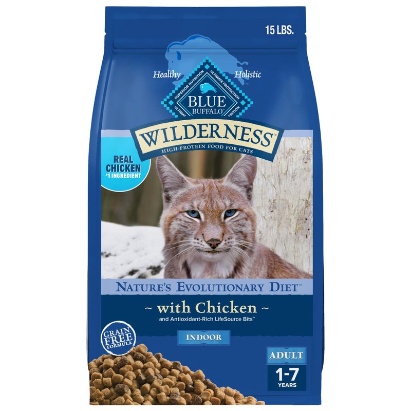 Blue Buffalo Wilderness High Protein, Natural Adult Indoor Dry Cat Food, Chicken 15-lb - Image 1