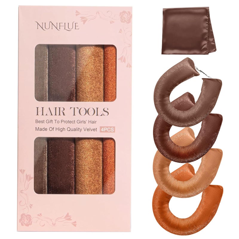NUNFLUE Heatless Hair Curlers Set- 4Pcs Soft Hair Curlers to Sleep In, No Damage Velvet Curling Rods with Silk Scarf, No Heat Overnight Curls - For All Hair Types - Image 1