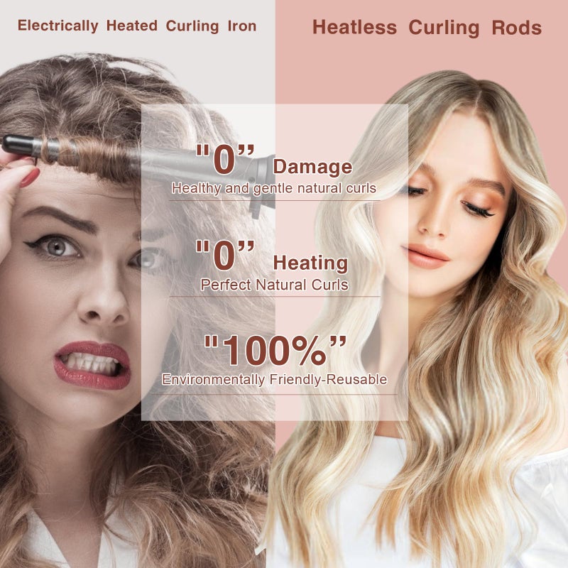 NUNFLUE Heatless Hair Curlers Set- 4Pcs Soft Hair Curlers to Sleep In, No Damage Velvet Curling Rods with Silk Scarf, No Heat Overnight Curls - For All Hair Types - Image 4