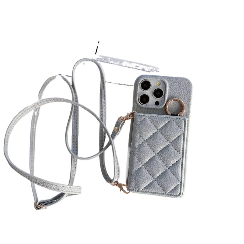 Protective Case, Leather Texture, Drop Protection, Gray, Card Holder, Shockproof Cover for iPhone 15 / 15 Plus / 15 Pro / 15 Pro Max - Image 1