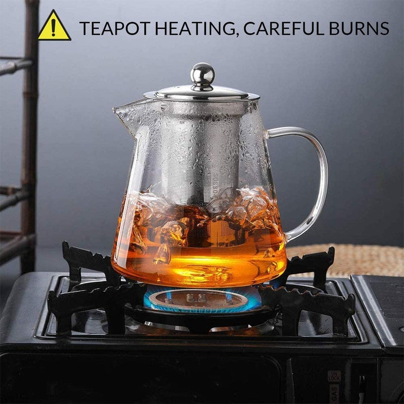 Jinelza Glass Round Kettle Teapot with Removable Infuser Lid Handle Glass Tea Kettle Stovetop Safe Great for Loose Leaf Tea Blooming Tea Tea Bags Fruit Infused Water 750ML 1 Pcs - Image 2