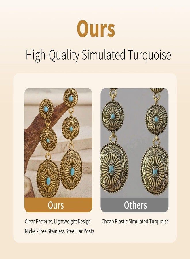 Novearring Western Earrings Jewelry for Women Vintage Concho Earrings Oval Turquoise Dangle Earrings Country Concert Outfits Concho Jewelry Gift, Zinc, Turquoise - Image 5