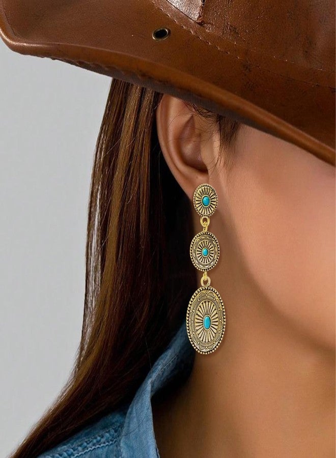 Novearring Western Earrings Jewelry for Women Vintage Concho Earrings Oval Turquoise Dangle Earrings Country Concert Outfits Concho Jewelry Gift, Zinc, Turquoise - Image 2
