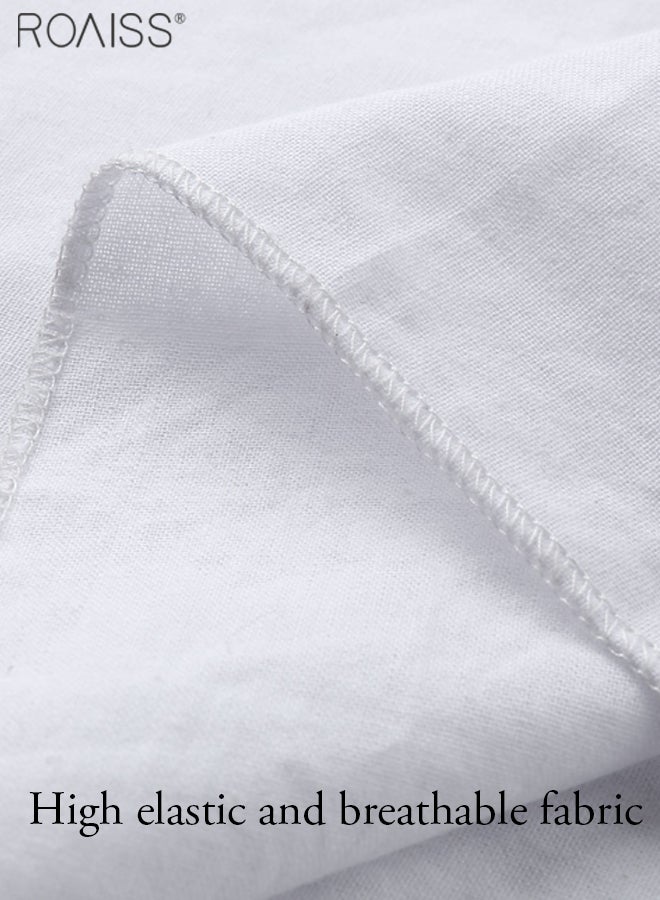 roaiss فستان نسائي كاجوال بدون أكتاف من القطن، فستان عطلة فضفاض سادة، ياقة مكشكشة، حاشية تنورة كبيرة، فستان عصري - Image 5