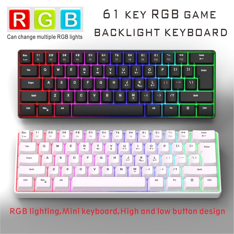 مفاتيح RGB للألعاب USB مضيئة K60 لوحة مفاتيح كمبيوتر بيضاء مصغرة بنسبة 60% مفاتيح قابلة للطي 61 مفتاح تصميم مضغوط بإضاءة خلفية للكمبيوتر المكتبي والكمبيوتر المحمول للمبرمجين واللاعبين هدية مثالية لعشاق التكنولوجيا - Image 2