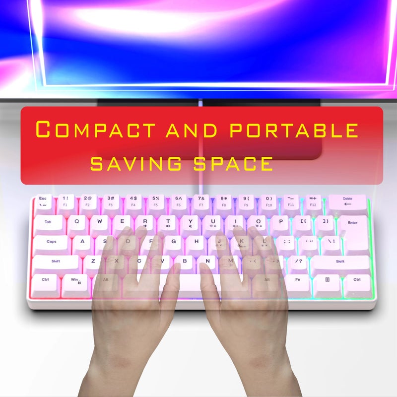 مفاتيح RGB للألعاب USB مضيئة K60 لوحة مفاتيح كمبيوتر بيضاء مصغرة بنسبة 60% مفاتيح قابلة للطي 61 مفتاح تصميم مضغوط بإضاءة خلفية للكمبيوتر المكتبي والكمبيوتر المحمول للمبرمجين واللاعبين هدية مثالية لعشاق التكنولوجيا - Image 1