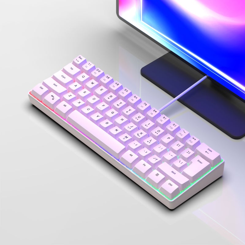 مفاتيح RGB للألعاب USB مضيئة K60 لوحة مفاتيح كمبيوتر بيضاء مصغرة بنسبة 60% مفاتيح قابلة للطي 61 مفتاح تصميم مضغوط بإضاءة خلفية للكمبيوتر المكتبي والكمبيوتر المحمول للمبرمجين واللاعبين هدية مثالية لعشاق التكنولوجيا - Image 3