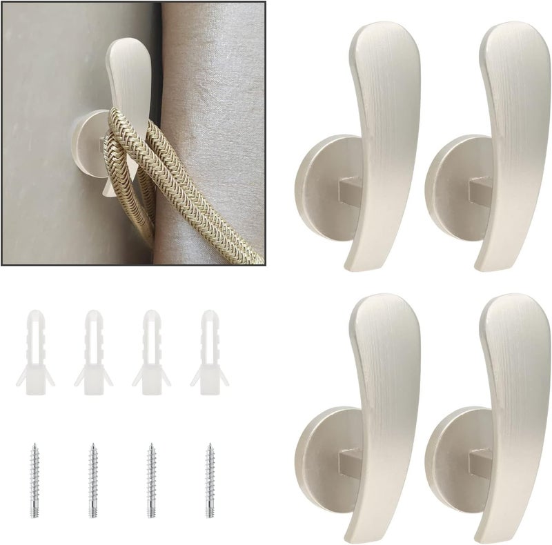 Rierdge 4 Pack Silver Curtain Tieback Hooks, Curtain Holdback Hooks for Wall Mounted, Decorative Hooks Drapery Tiebacks with Screws (4 Pack Silver) - Image 1