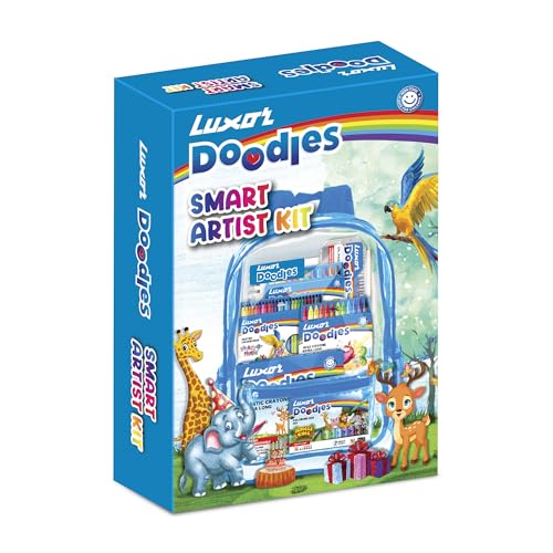 Luxor Doodles Smart Artist Kit for Kids - Drawing Book, Plastic & Wax Crayons, Oil Pastels, Water Colour Pens, Mini Sketch Pens, Pencil Set with Erasers and Scale, Ideal for Aspiring Young Artists - Image 1
