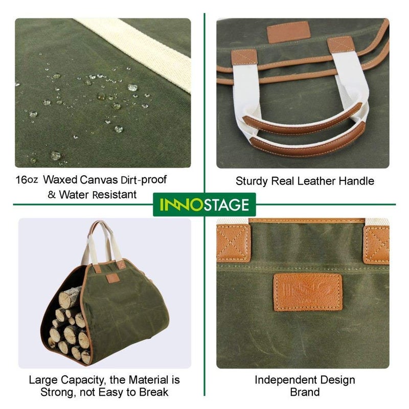 INNO STAGE Firewood Carrier - Waxed Canvas Wood Carrier for Firewood, Heavy Duty Log Carrier Bag As Wood Stove Accessories - Image 4