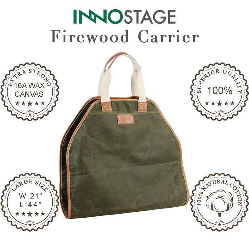 INNO STAGE Firewood Carrier - Waxed Canvas Wood Carrier for Firewood, Heavy Duty Log Carrier Bag As Wood Stove Accessories - Image 3