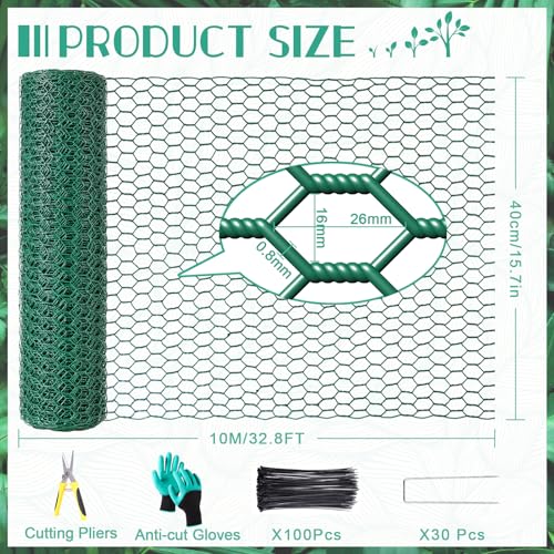 UJG 328ftx16In Plant Protectors from AnimalsPlant Cages for Outdoor PlantsWire Plant Protector CageWire Plant ProtectorChicken Wire Cloche with Ground Stakes Nylon Ties Protect Plants from Animals - Image 3