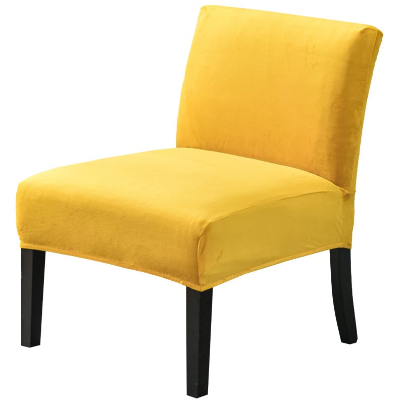 Jian Ya Na JIAN YA NA Armless Accent Chair Cover Stretch Armless Chair Slipcover Velvet Armless Chair Covers Slipper Chair Slipcover Furniture Protector Covers for Living Room BedroomVelvet Yellow 
