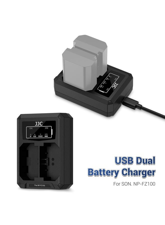 JJC DCH-NPFZ100 USB Dual Battery Charger for Sony NP-FZ100 A9 A7III A7RIII / A7M3 A7RM3 / A7 Mark III A7R Mk III Camera Battery Replaces Sony BC-QZ1 BCQZ1 Travel Charger - Image 2