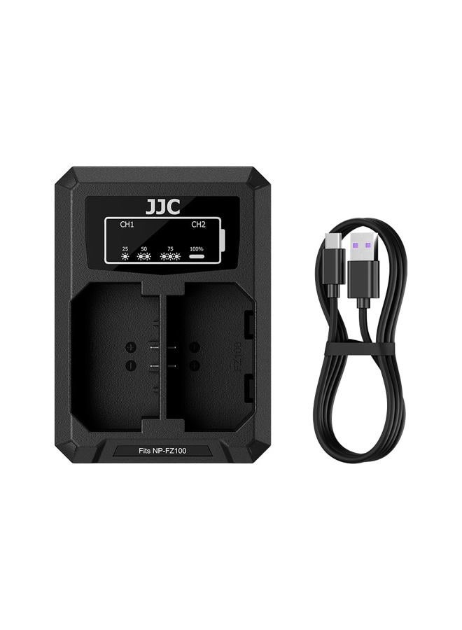 JJC DCH-NPFZ100 USB Dual Battery Charger for Sony NP-FZ100 A9 A7III A7RIII / A7M3 A7RM3 / A7 Mark III A7R Mk III Camera Battery Replaces Sony BC-QZ1 BCQZ1 Travel Charger - Image 1