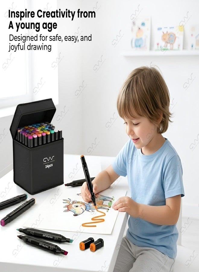 Cable World Dual Tips 24 Colors Markers Set, Art Markers for Adult Coloring Books, Artist Drawing Sketch Markers Set with Fine & Brush Tip (24 Pcs) - Image 3