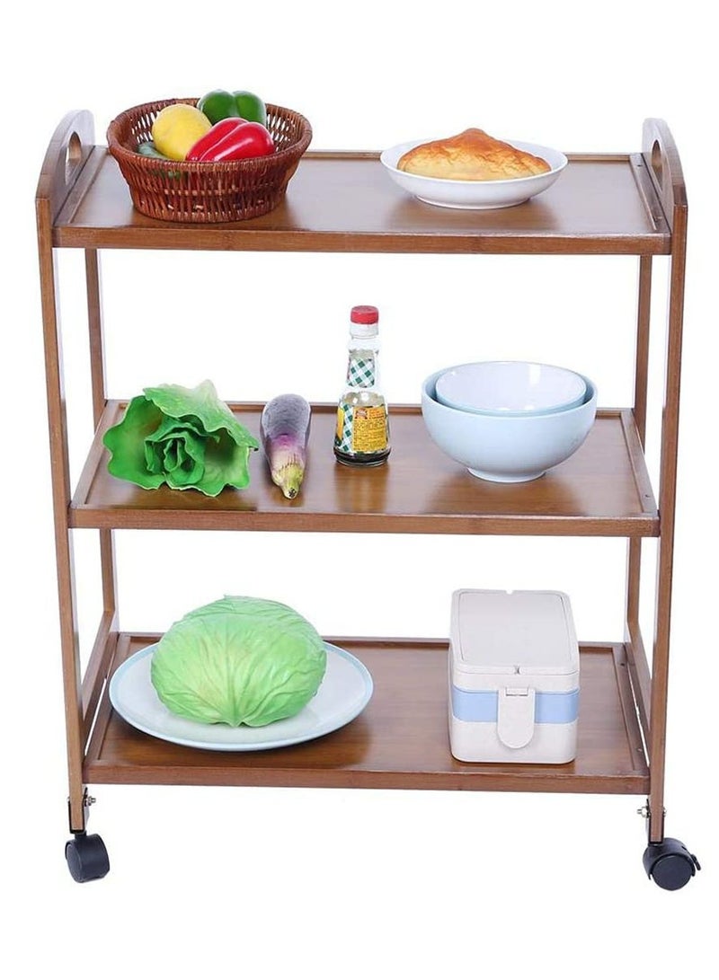 LINGWEI Bamboo Serving Cart Kitchen Trolley Brown 60x78x33cm - Image 5