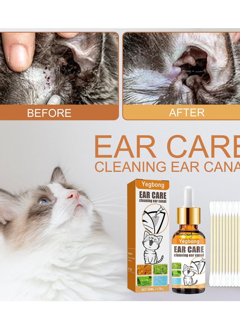 YEGBONG 50 ml Pet Ear Cleaning Liquid Swabs Cat & Dog Ear Cleaner Solution - Gentle & Effective Ear Care - for Daily Ear Cleaning  - Image 1