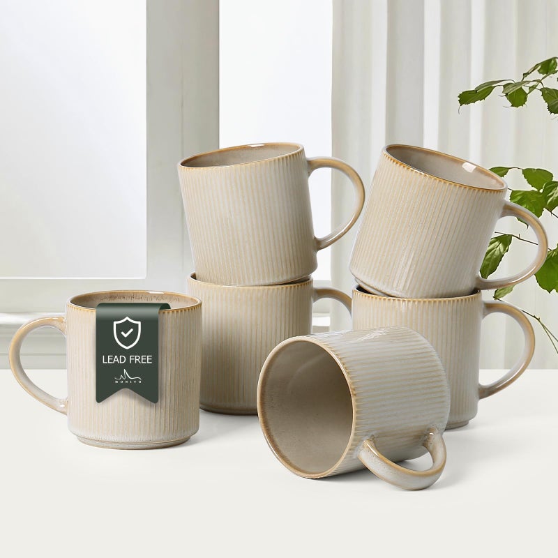 MONITO Coffee Mugs Set of 6, 16 oz Mugs Set, Ceramic Coffee Cups with Large Handles, Suitable for Lattes, Hot tea, Cappuccinos, Mochas and Cocoa,Bonbon Beige - Image 1