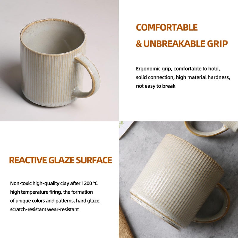 MONITO Coffee Mugs Set of 6, 16 oz Mugs Set, Ceramic Coffee Cups with Large Handles, Suitable for Lattes, Hot tea, Cappuccinos, Mochas and Cocoa,Bonbon Beige - Image 5